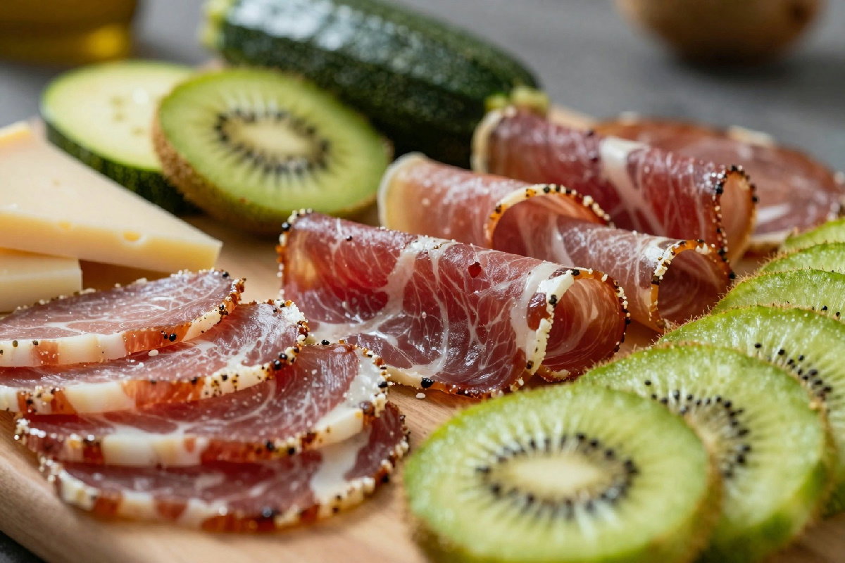 Bresaola, grana, zucchine e kiwi: un antipasto fresco che racconta la nuova cucina italiana