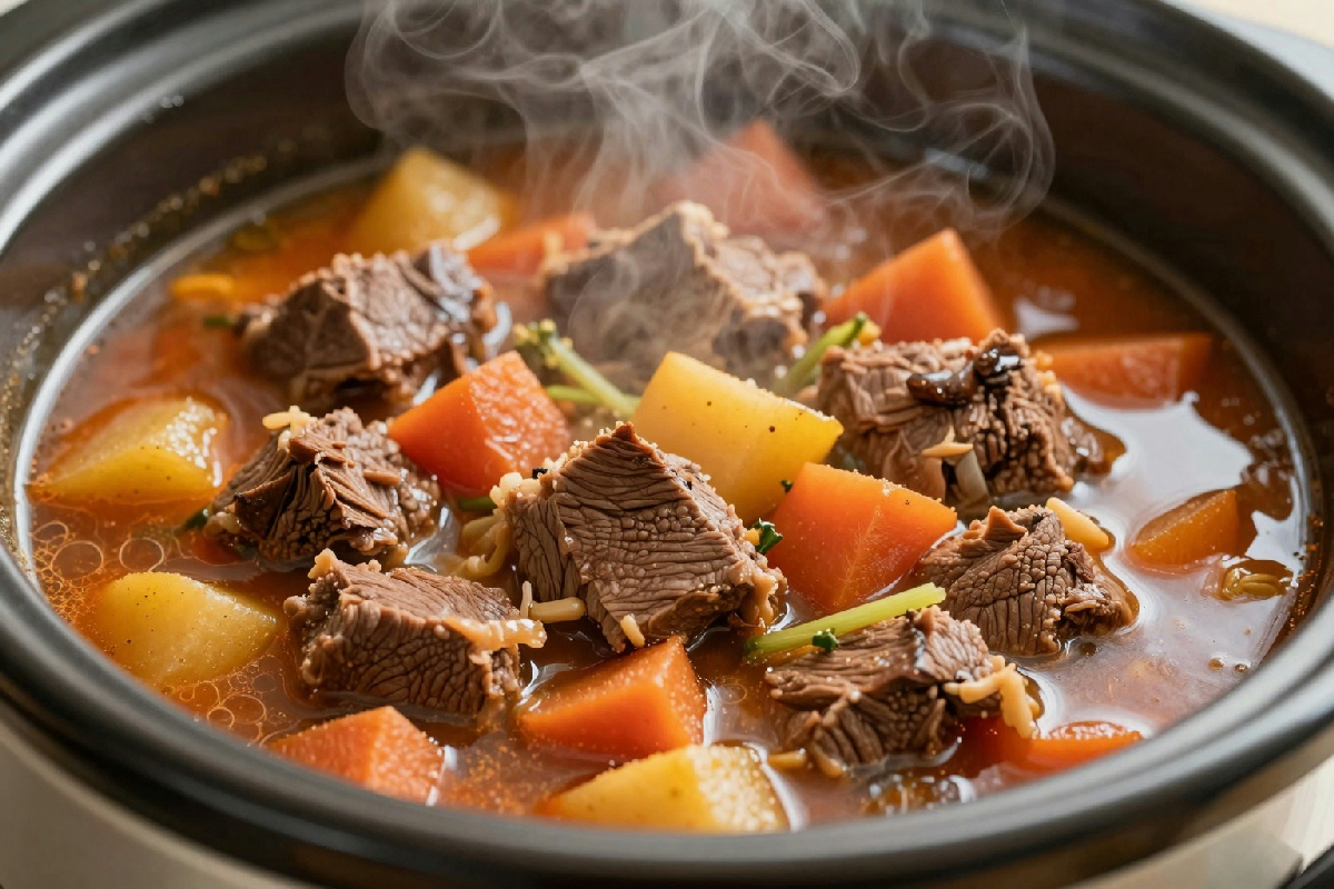 Stufato di manzo cucinato in slow cooker: ricetta facile e dal sapore ricco e avvolgente